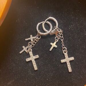 Silver Cross Dangle Earrings